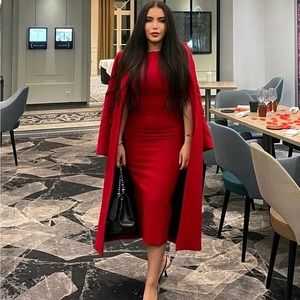 Zara Red Midi Dress with Cape